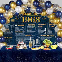 Blue 61St Birthday Party Decorations, Blue Gold Back in 1963 Banner, 61PCS Confe - $37.22