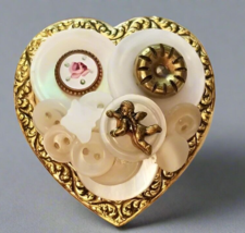 Gold Tone Heart Button Brooch - $182.44 MXN