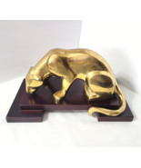 ART DECO Stylized Crouching PANTHER Jaguar Brass Statue on Base MCM Vint... - €54,67 EUR