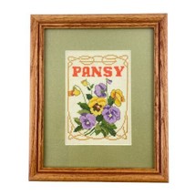 Finished Cross Stitch Pansy Flowers Floral Framed Wall Art Decor - £18.96 GBP