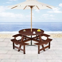 Brown Wood 8-Person Outdoor Round Picnic Table Set w/ Benches &amp; Hole - $5,442.68 MXN