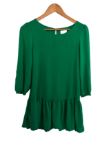 Anthropologie MEADOW RUE Womens Dress Green Drop Waist Mini Puff Sleeve Size 6 - £15.16 GBP