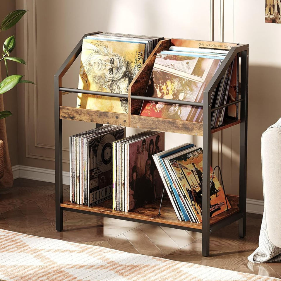 250 LP Vinyl Record Storage Holder Rack Wooden Display Table Books Album... - $101.97
