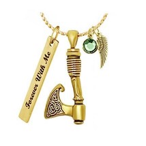 Gold Viking Celtic Axe Ash Pendant Urn - Love Charms™ Option - £32.15 GBP