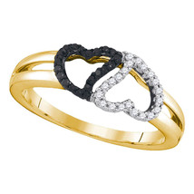 10kt Yellow Gold Womens Round Black Color Enhanced Diamond Heart Ring 1/6 C - £206.55 GBP