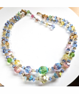 Vintage Double Strand Multi-Pastel Color Crystal Necklace W/Flower Tips 17&quot; - $74.25