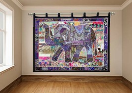 Elephant Wall Hanging Patchwork Big Tapestry Beaded Hand Embroidered Throw Decor - £155.82 GBP