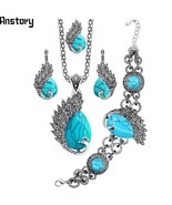 Vintage Peacock Synthetic Turquoises Jewelry Set Necklace Earring Bracel... - £19.36 GBP