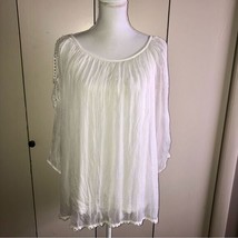 Cream Open Shoulder Blouse Womens M? Used Silk - £13.99 GBP