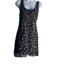 Guess Womens 9 Brown Metallic Sequined Black Mini Cocktail Party Dress Glam - $37.39