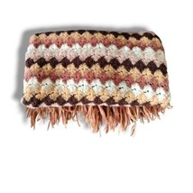 Vintage Handmade Afghan Blanket Crochet Throw Brown Beige Neutral Earthy 60&quot;x35&quot; - £30.67 GBP