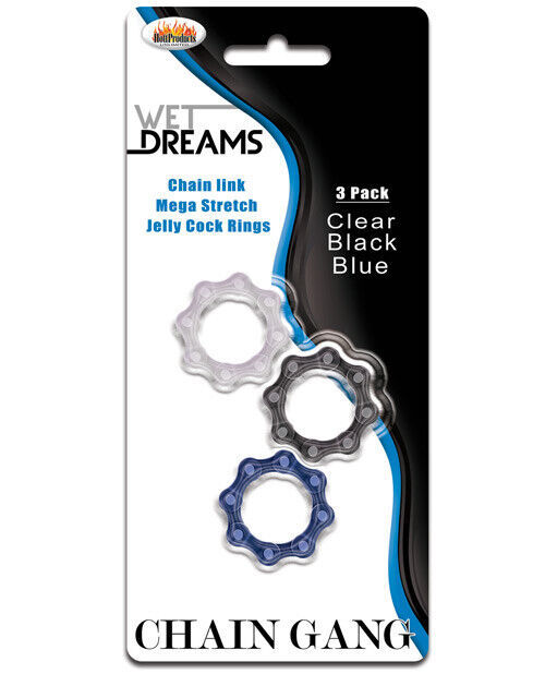 Wet Dreams Chain Gang Cock Rings - Asst. Pack Of 3 - $10.57