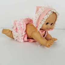 Crawling Baby Doll UNEEDA  Co 11&quot; Original Pink Jumper Bonnet Non Workin... - $29.69