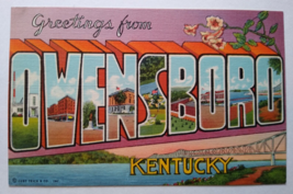 Greetings From Owensboro Kentucky Postcard Large Letter Curt Teich Bridg... - $15.20