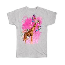 Giraffe Photography : Gift T-Shirt Safari Animal Wild Flowers Butterflies Collag - £14.37 GBP