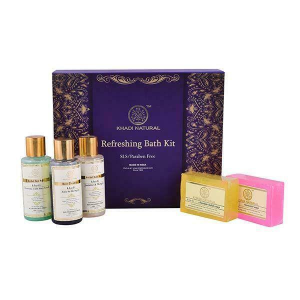 Khadi Natural Refreshing Bath Kit Face Body Wash Cleanser Soaps Ayurvedic Care - $61.51