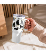 New 25oz Travel Mug Cat Animal Print Handle Stainless Steel Spill Proof Lid - $21.95