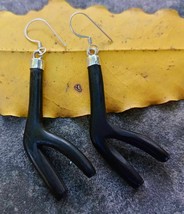 Artisan Crafted Sterling Silver Ebony Wood Antelier Y Shape Jewelry Earr... - $19.71