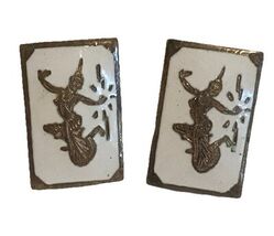 Vintage Thai (Siam) Earrings White Enamel with Sterling Silver Inlay Rec... - $37.99