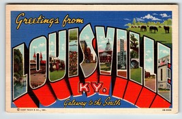 Greetings From Louisville Kentucky Postcard Large Big Letter Curt Teich Unposted - £10.25 GBP