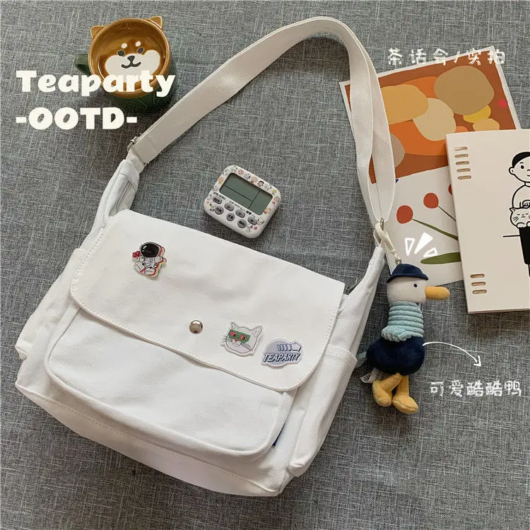 Canvas Handbags Japanese School Shoulder Harajuku Solid Color Leisure La... - $26.60
