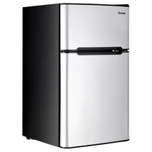 Costway Stainless Steel Refrigerator Freezer Cooler Fridge 3.2 cu ft. Un... - $354.99