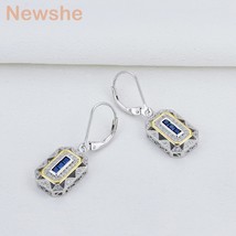 Newshe Solid 925 Sterling Silver Dangle Drop Earrings For Women Sapphire White A - $53.07
