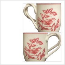 Williams-Sonoma Mug Holiday Toile Hollie Red Bird Berries Twisted Double Handle - $13.86