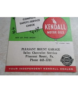 Chevrolet Service and Kendall Motor Oils Service Card circa 1950&#39;s - $5.00