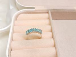 Blue Aquamarine Gemstone Handmade 925 Sterling Silver Modern Women Ring Jewelry - £55.36 GBP