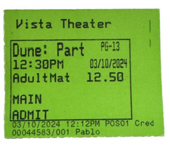 DUNE: Part Two Vista Quentin Tarantino Theater Used Movie Ticket March 2024 - $9.89