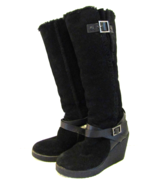Women&#39;s Tory Burch Tall Black Suede Leather Buckle Boots Size 8M - €128,58 EUR
