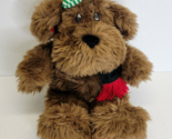 Caltoy Christmas Girl Brown Dog Shaggy Plush Bow Scarf Red Green with Ta... - £16.45 GBP