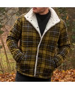 size L, Warm men&#39;s Wool plaid jacket. Gray Yellow color, Geometric pattern - $140.00