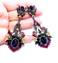 Multi Marquise Chandelier Earrings Rhinestone 3.5 inch Pageant Bridal Drag Prom  - £35.14 GBP