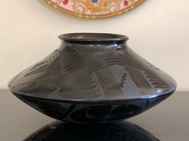 Vintage Mata Ortiz Blackware Textured Pottery Bowl by Eusebio Sandoval - £315.75 GBP