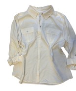 Chicos Women’s Button Up Collared Ivory Blouse Shirt Top Pockets Roll Ta... - $366.58 MXN