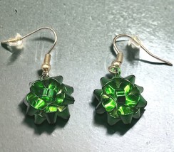 Small Metalic Green Pierced Women Earrings Christmas Bow Minimalist Petite 0.5&quot; - £6.71 GBP