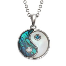 Tide Jewellery inlaid blue Paula shell &amp; Mother of Pearl shell Yin Yang pendant, - £21.20 GBP