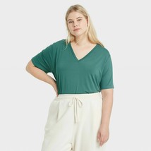 Womens Plus Size Short Sleeve V-Neck T-Shirt Teal 1X 2X - £8.77 GBP