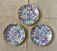 Set Of 3 Vintage Asian 5 1/4 Inch Floral Porcelain Millefleur Plates Gol... - £102.50 GBP