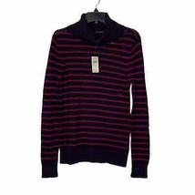 Ann Taylor Turtleneck Sweater Size Medium Purple Striped Open Knit Cotto... - £22.56 GBP