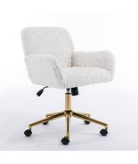 Beige Velvet Office Chair with Golden Base, Adjustable Swivel Design and... - $0.00