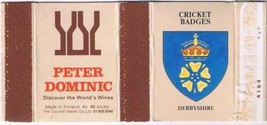 UK Matchbox Cover Cricket Badges Derbyshire Peter Dominic Wines Finland - $1.44