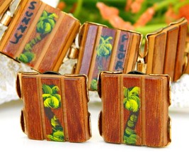 Vintage Wood Bracelet Earrings Set Florida Souvenir Palm Trees Painted - £15.68 GBP