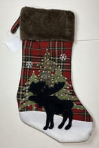 Hobby Lobby Christmas Stocking Red Plaid Moose Tree Faux Wool And Fur NW... - $18.00