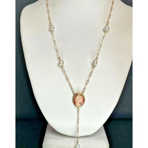 Elegant 14K Yellow Gold &amp; Pearls Cameo Necklace Sky - £261.79 GBP