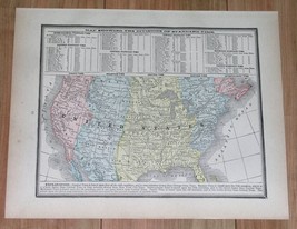 1890 Original Antique Map Of United States Time Zones Divisions Of Standard Time - £13.51 GBP