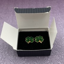 Vintage Avon Green Enamel &quot;Lucky Four-Leaf Clover&quot; Gold-Tone Post 3/4&quot; Earrings - £14.96 GBP