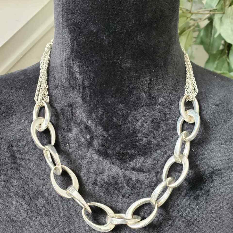 Alfani Womens Silver Tone Stainless Steel Chokers Oval Links Long Chain - $25.00